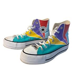 Converse All Star womens lift platform high tops. Handpainted rainbow. Size 6
